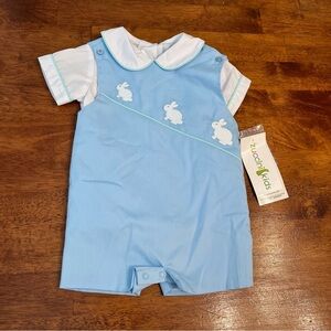 NWT Zuccini kids Blue Baby Romper Bunny overalls shirt size 12 months